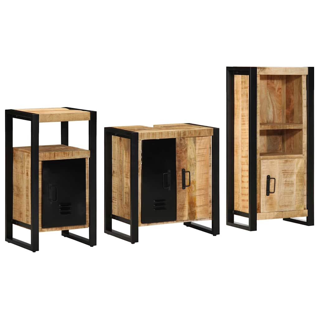 vidaXL Badezimmermöbel-Set 3 pcs Braun und Schwarz Massivholz Mango