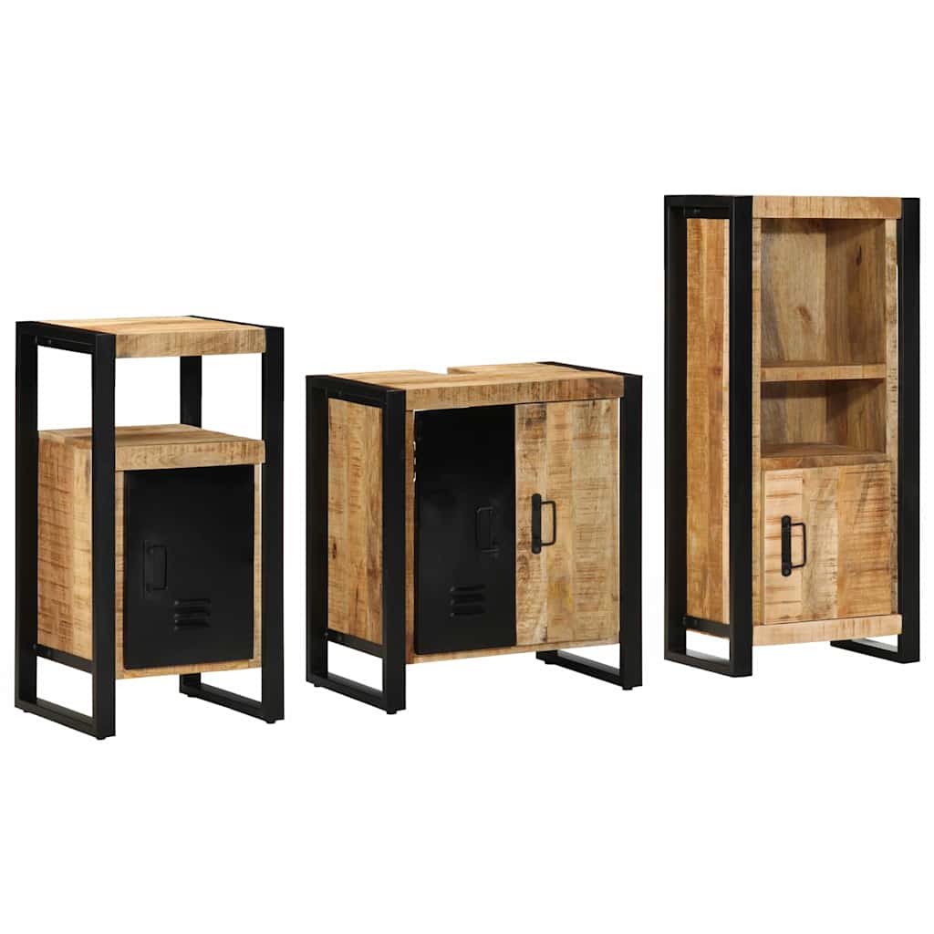 vidaXL Badezimmermöbel-Set 3 pcs Braun und Schwarz Massivholz Mango