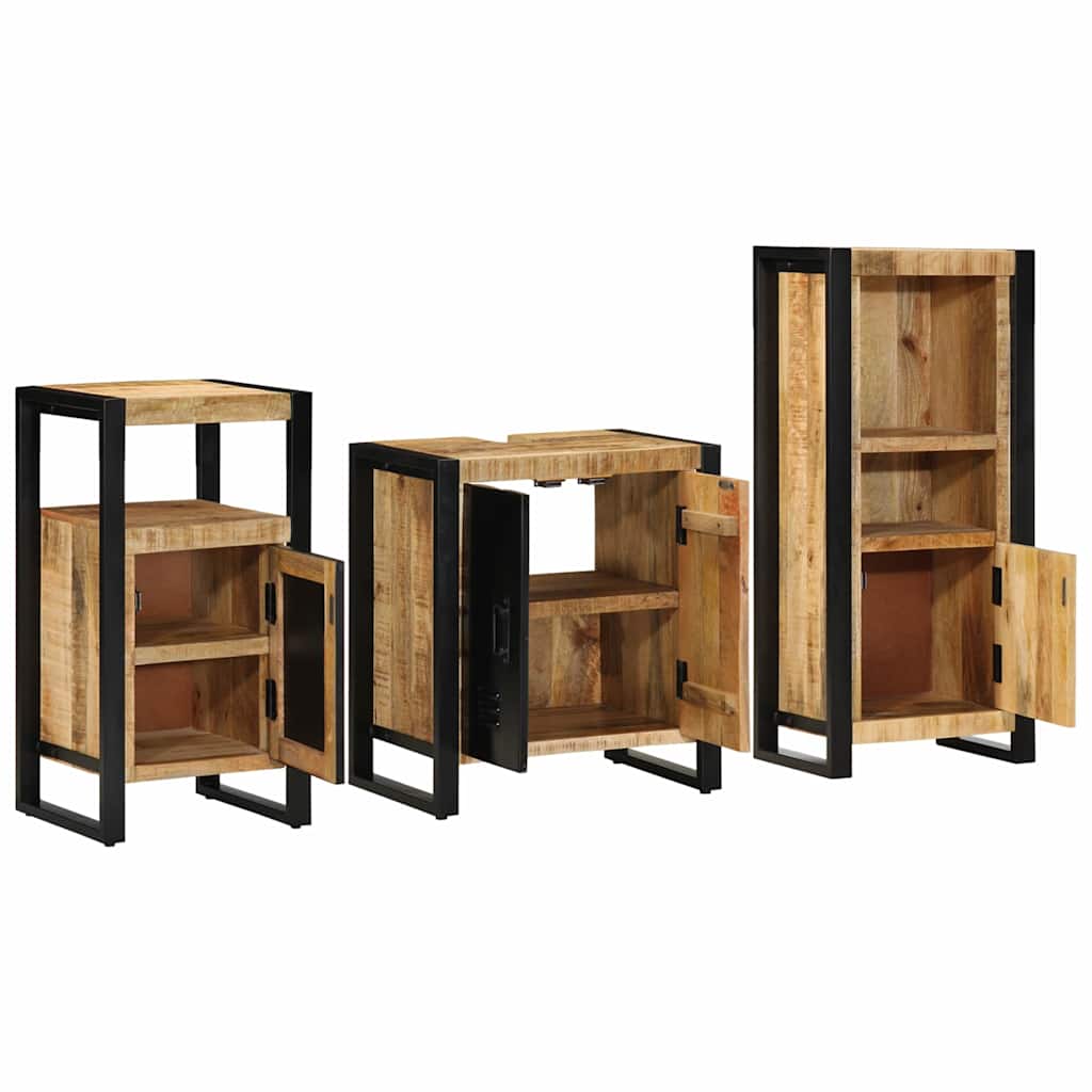 vidaXL Badezimmermöbel-Set 3 pcs Braun und Schwarz Massivholz Mango