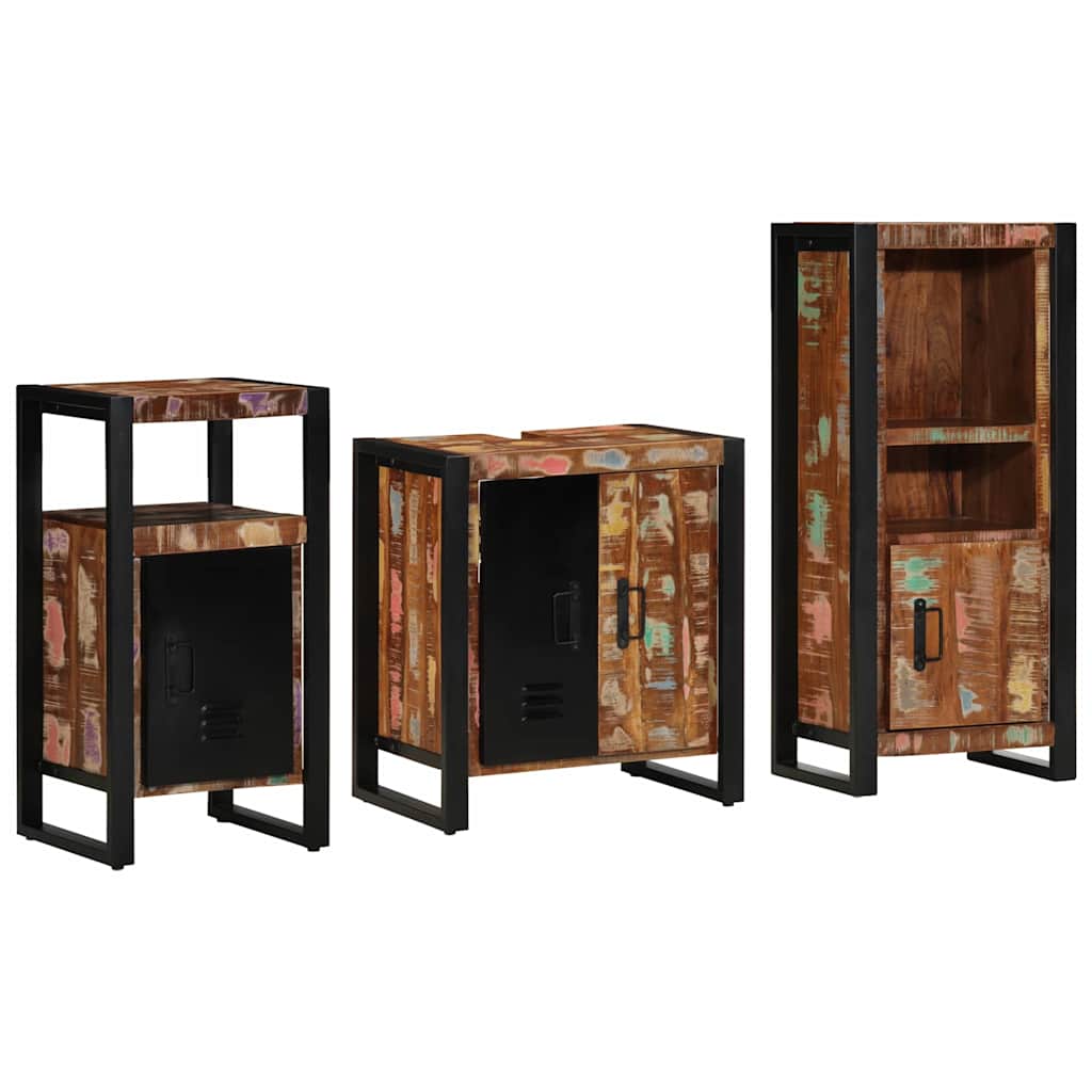 vidaXL Badezimmermöbel-Set mit Regal 3 pcs Massives upgecyceltes Holz