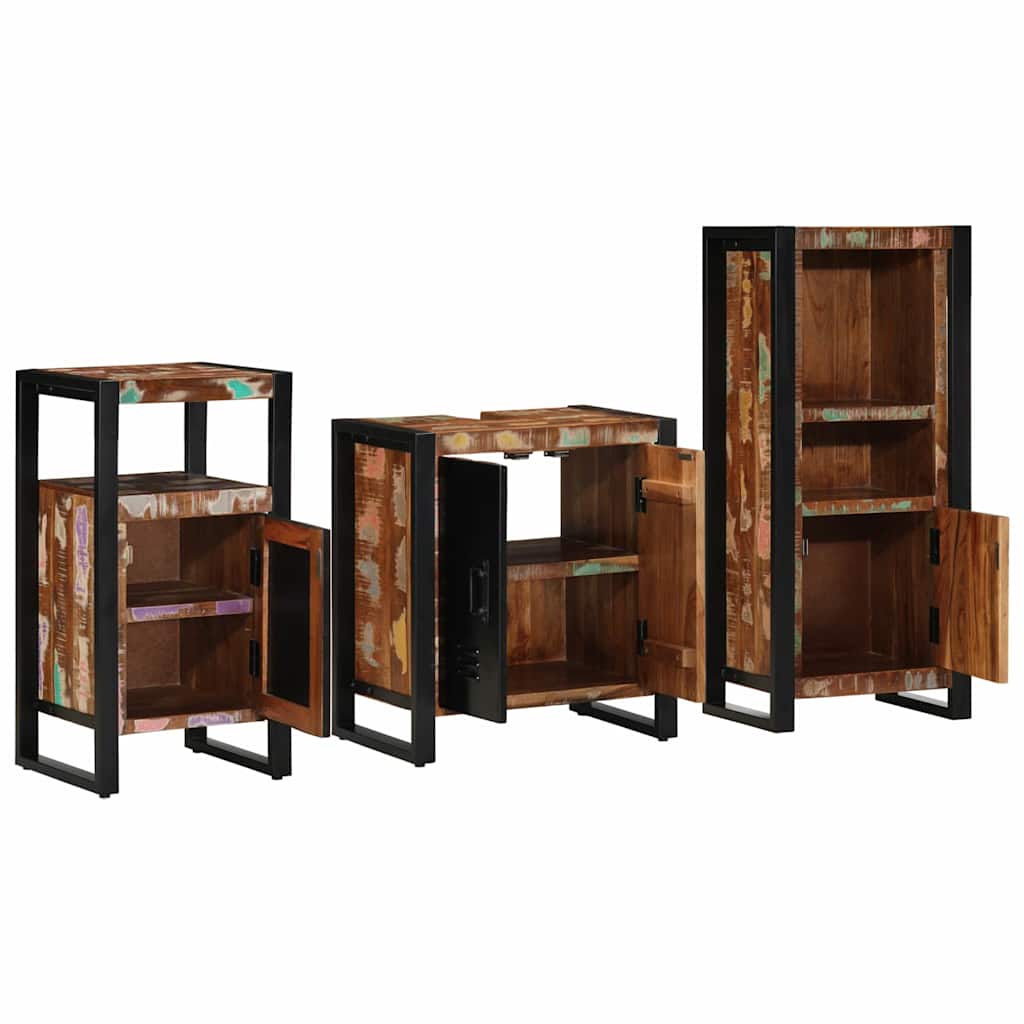 vidaXL Badezimmermöbel-Set mit Regal 3 pcs Massives upgecyceltes Holz