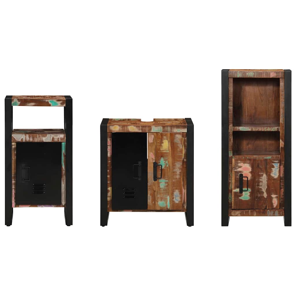 vidaXL Badezimmermöbel-Set mit Regal 3 pcs Massives upgecyceltes Holz