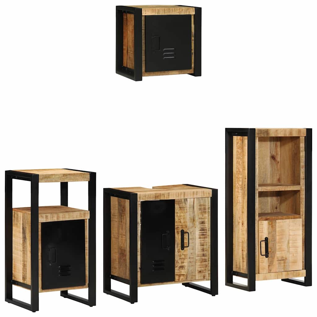 vidaXL Badezimmermöbel-Set 4 pcs Braun und Schwarz Massivholz Mango