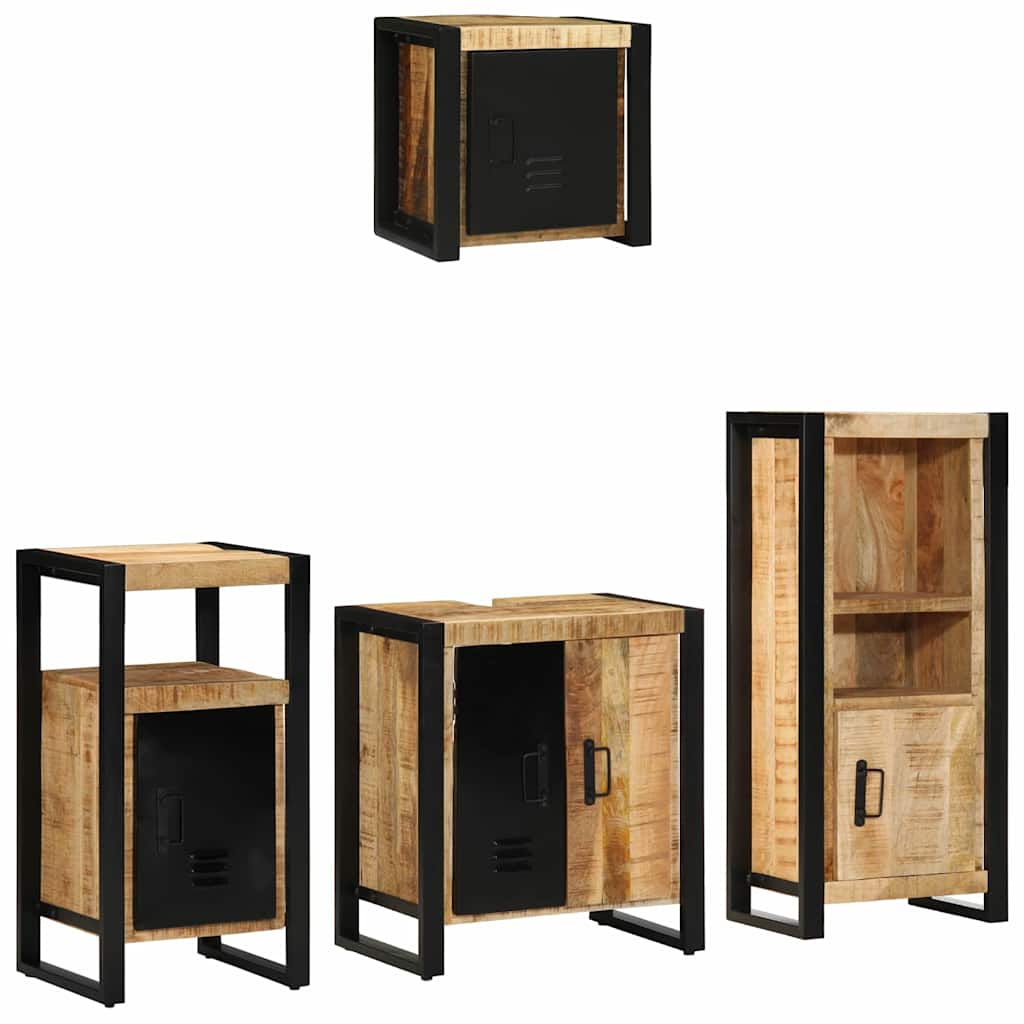vidaXL Badezimmermöbel-Set 4 pcs Braun und Schwarz Massivholz Mango