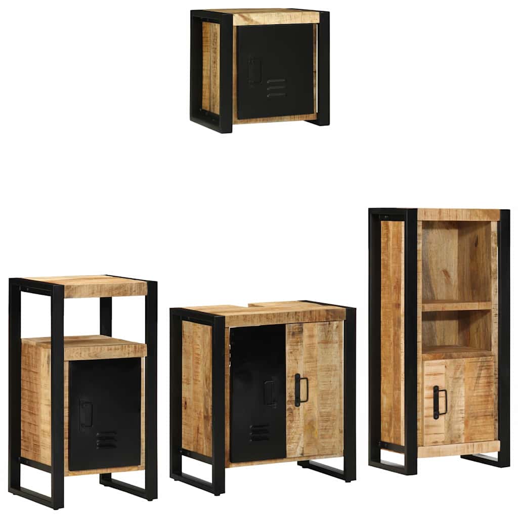 vidaXL Badezimmermöbel-Set 4 pcs Braun und Schwarz Massivholz Mango