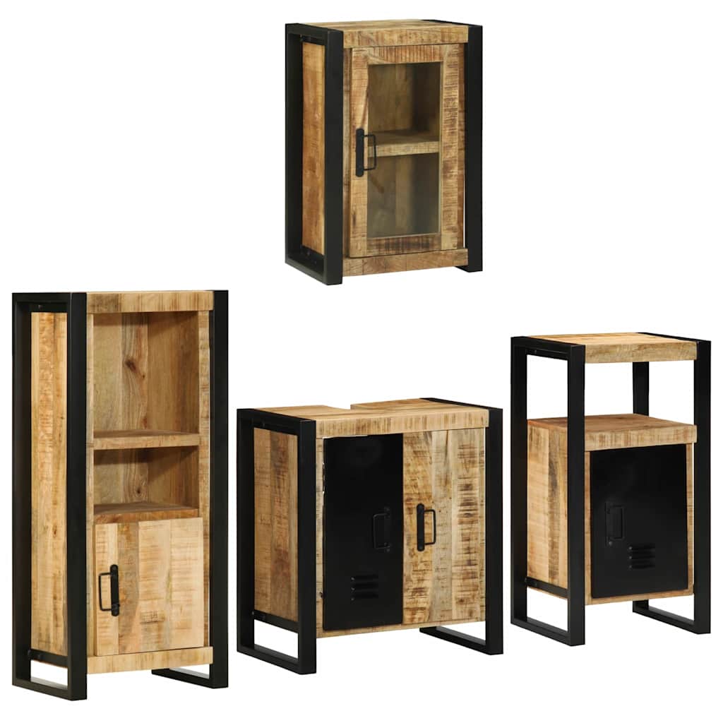 vidaXL Badezimmermöbel-Set mit Regal 4 pcs Braun Massives Mangoholz