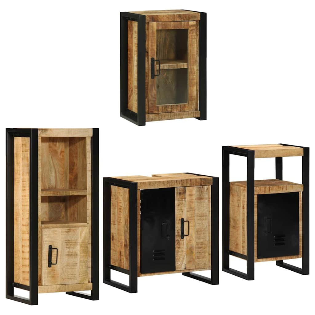 vidaXL Badezimmermöbel-Set mit Regal 4 pcs Braun Massives Mangoholz