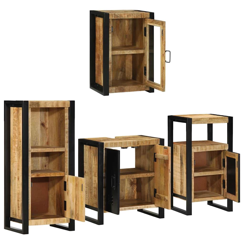 vidaXL Badezimmermöbel-Set mit Regal 4 pcs Braun Massives Mangoholz