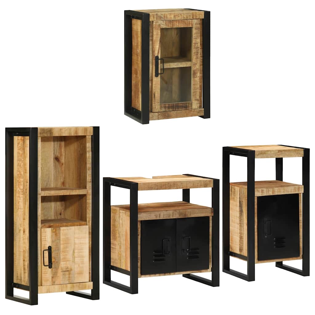 vidaXL Badezimmermöbel-Set Wandmontiert 4 pcs Braun Massives Mangoholz