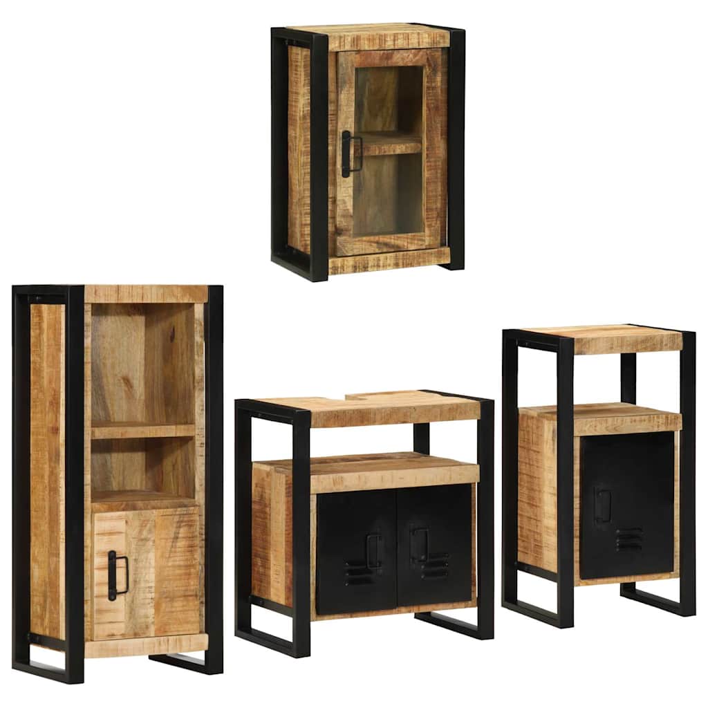 vidaXL Badezimmermöbel-Set Wandmontiert 4 pcs Braun Massives Mangoholz