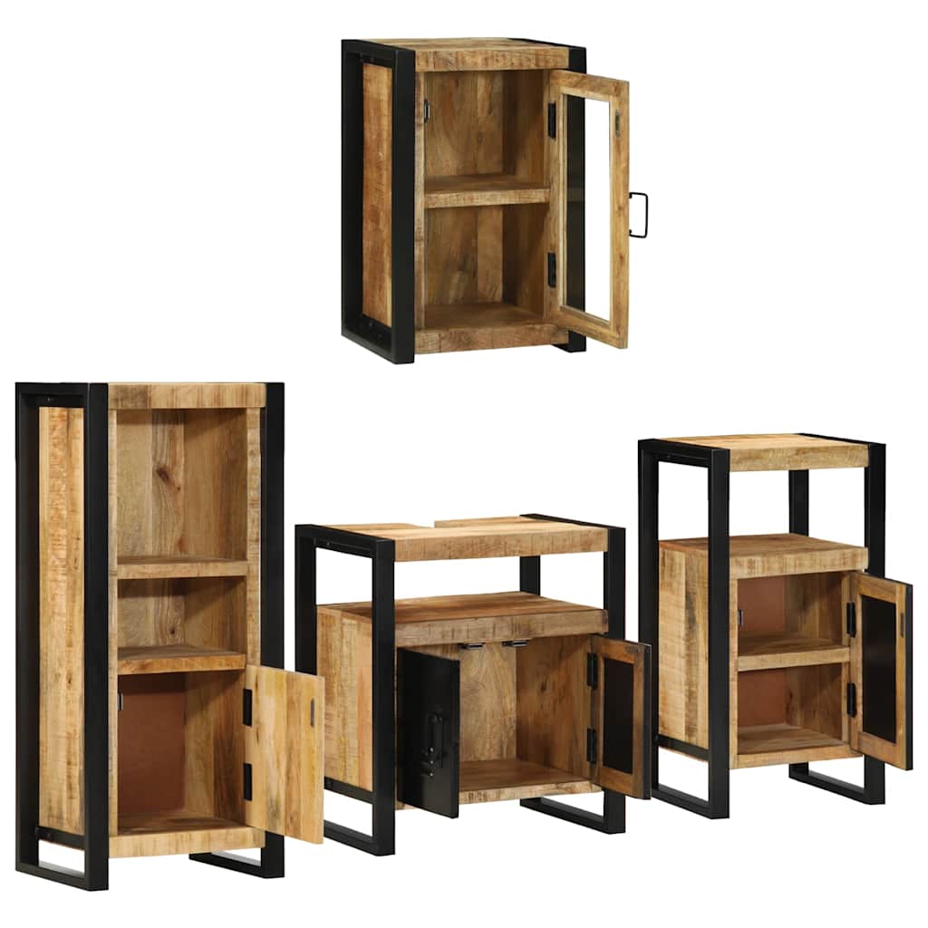 vidaXL Badezimmermöbel-Set Wandmontiert 4 pcs Braun Massives Mangoholz
