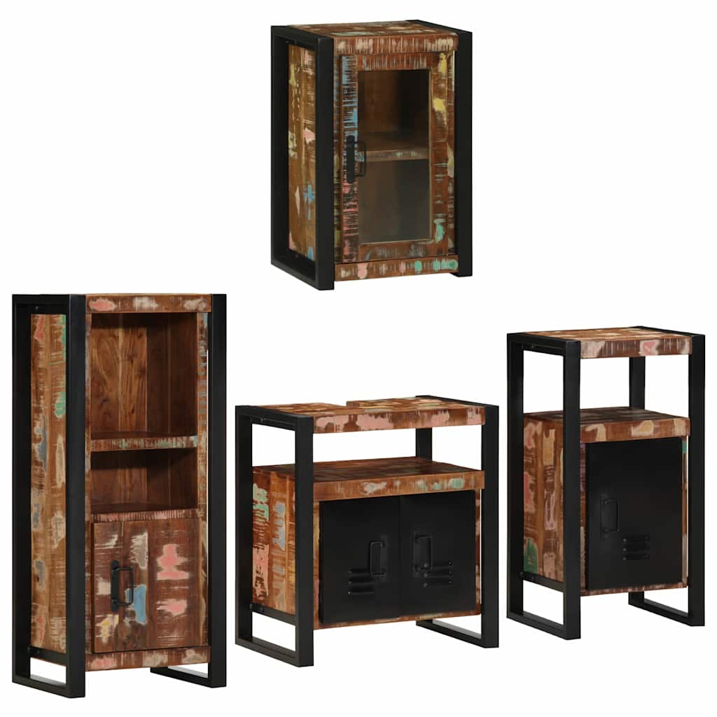 vidaXL Badezimmermöbel-Set mit Tür 4 pcs Mehrfarbig Massives Altholz