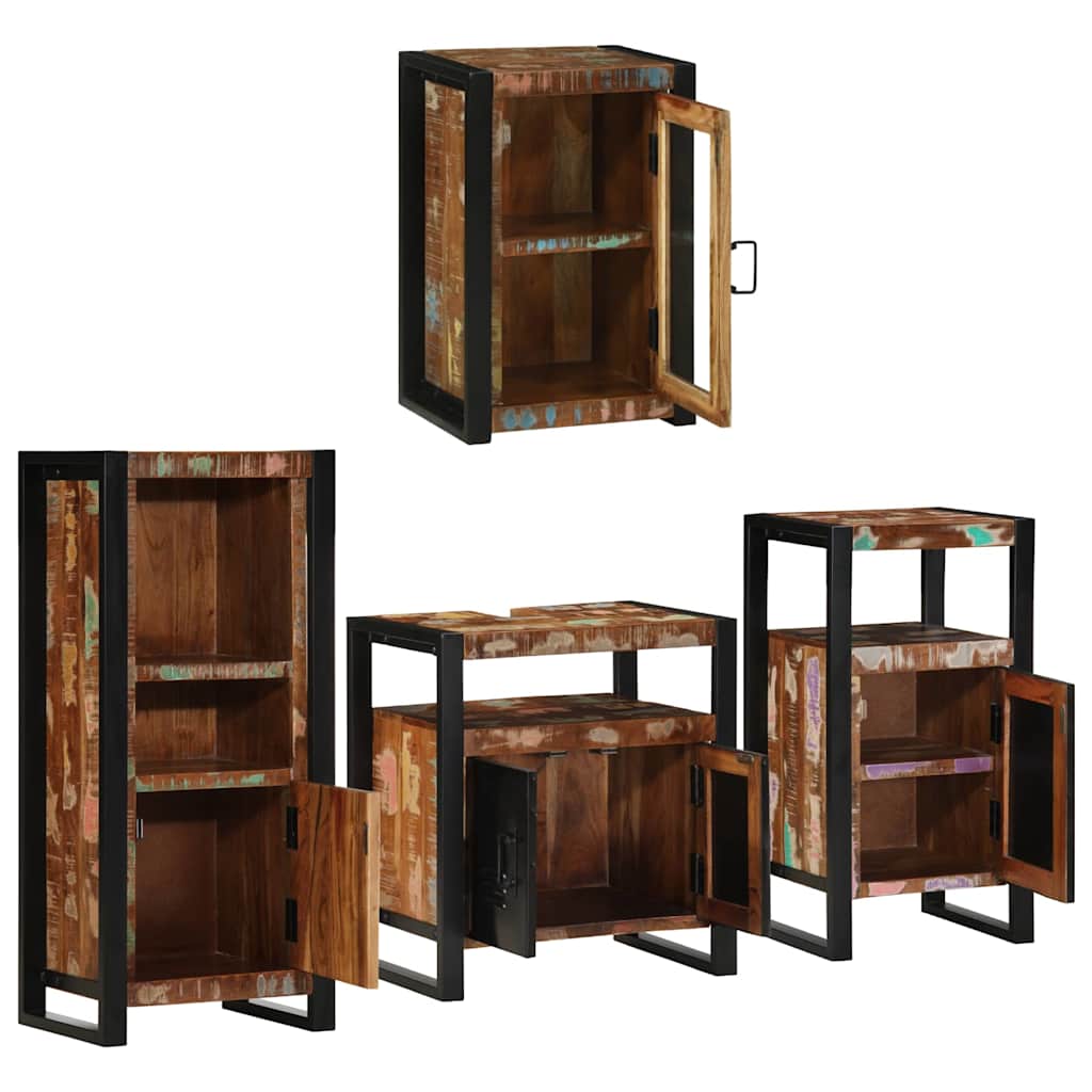 vidaXL Badezimmermöbel-Set mit Tür 4 pcs Mehrfarbig Massives Altholz