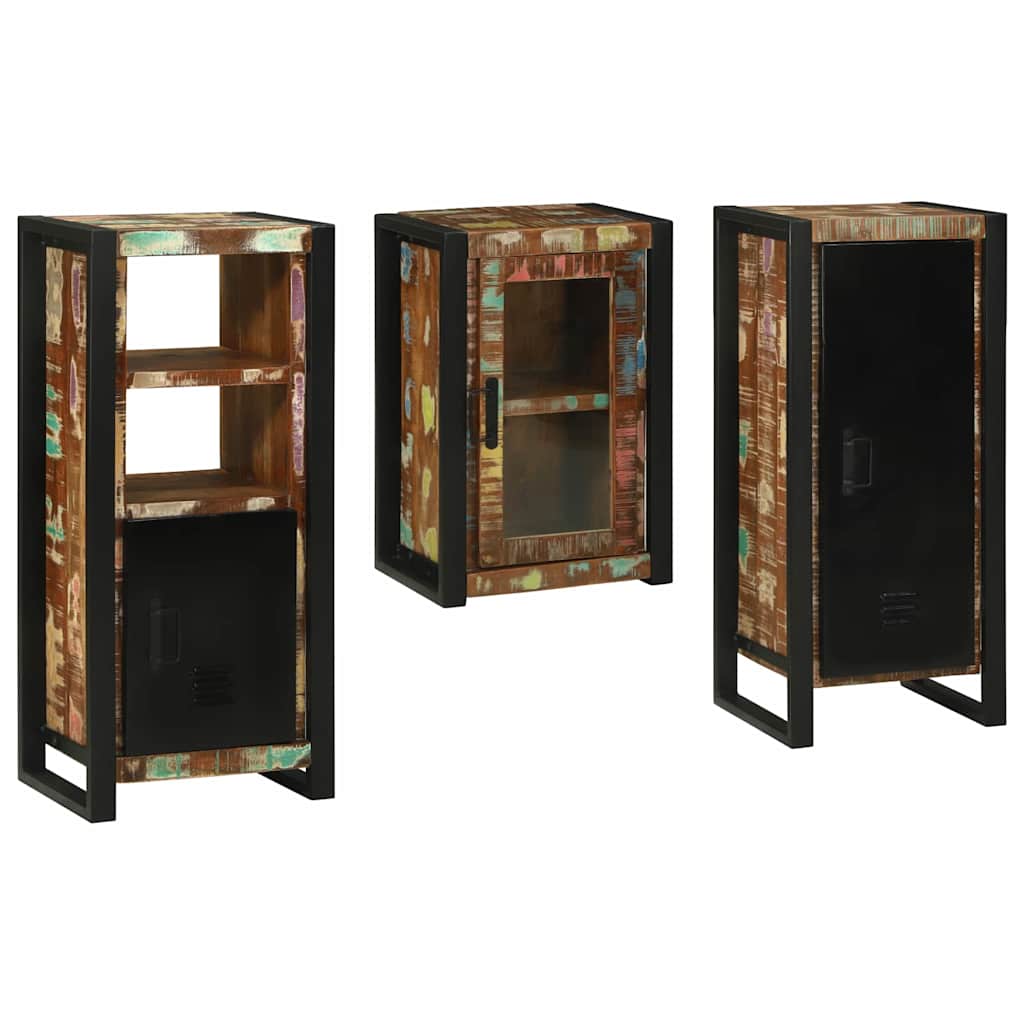 vidaXL Badezimmermöbel-Set mit Regal 3 pcs Mehrfarbig Massives Altholz