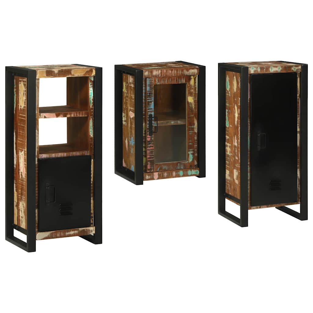 vidaXL Badezimmermöbel-Set mit Regal 3 pcs Mehrfarbig Massives Altholz