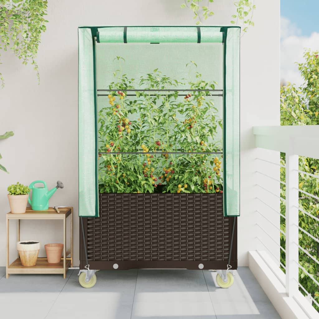 vidaXL Hochbeet mit Aufsatz und Rollen Rattan-Optik 80x50x182 cm