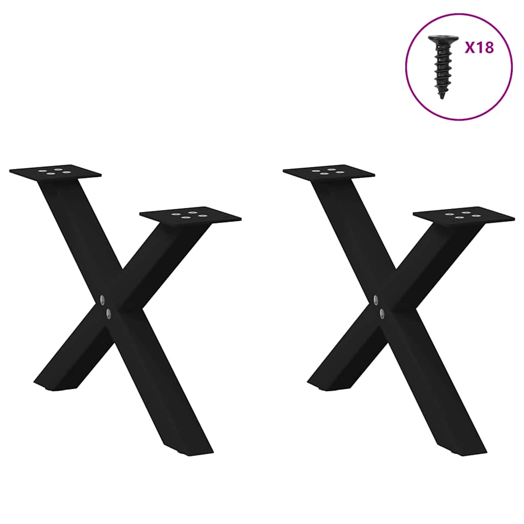 vidaXL Couchtischbeine X-Form 2 Stk. Schwarz 50x(30-31) cm Stahl