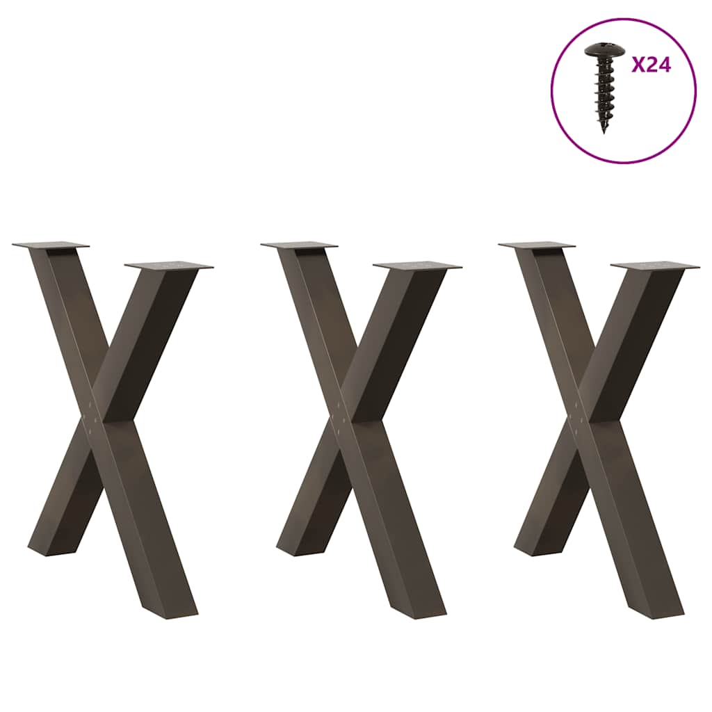 vidaXL Esstischbeine X-Form 3 Stk. Naturstahl 80x(72-73) cm Stahl