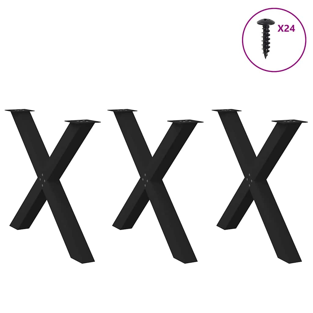 vidaXL Esstischbeine X-Form 3 Stk. Schwarz 90x(72-73) cm Stahl