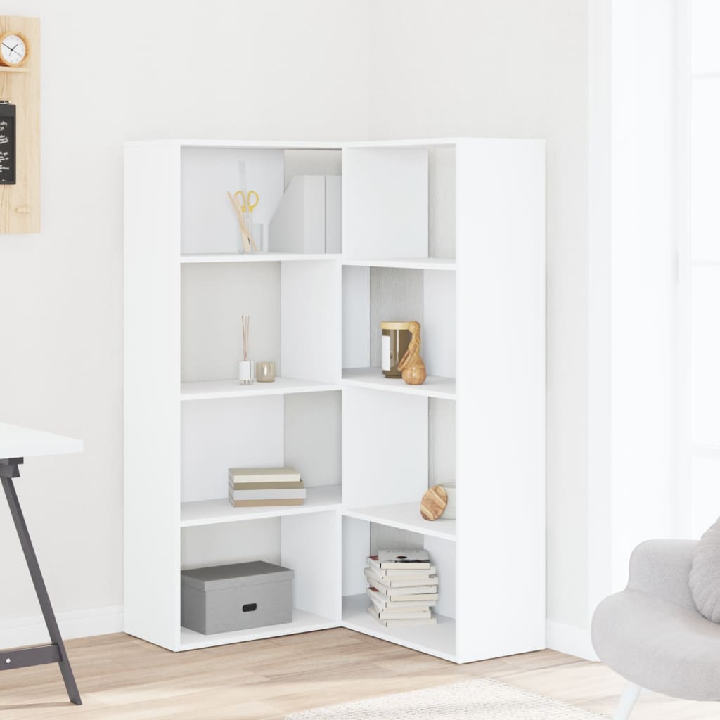 vidaXL Eck-Bücherregal 4 Etagen Weiß 85x85x140 cm Holzwerkstoff
