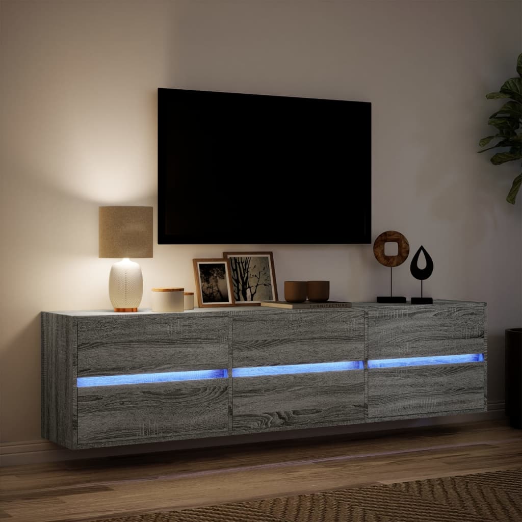 vidaXL TV-Wandschrank mit LED Grau Sonoma 180x31x45 cm