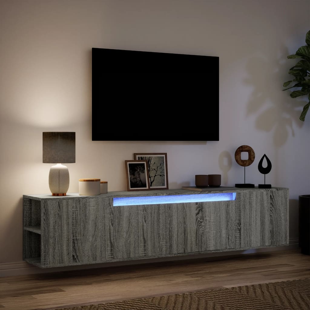 vidaXL TV-Wandschrank mit LED-Beleuchtung Grau Sonoma 180x31x39,5 cm