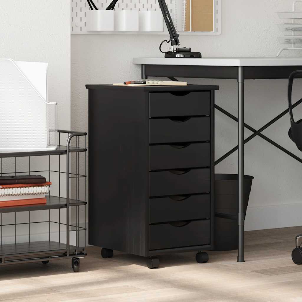 vidaXL Rollschrank mit Schubladen MOSS Schwarz Massivholz Kiefer