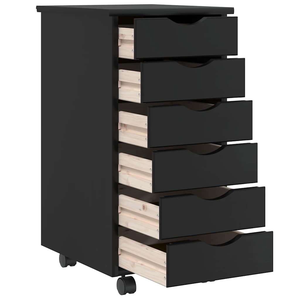 vidaXL Rollschrank mit Schubladen MOSS Schwarz Massivholz Kiefer