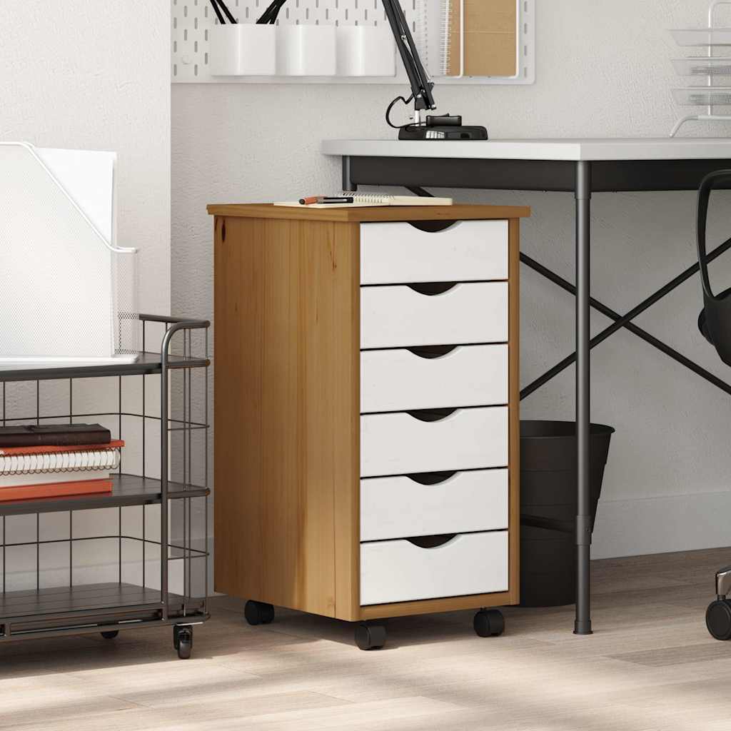 vidaXL Rollschrank mit Schubladen MOSS Honigbraun Massivholz Kiefer