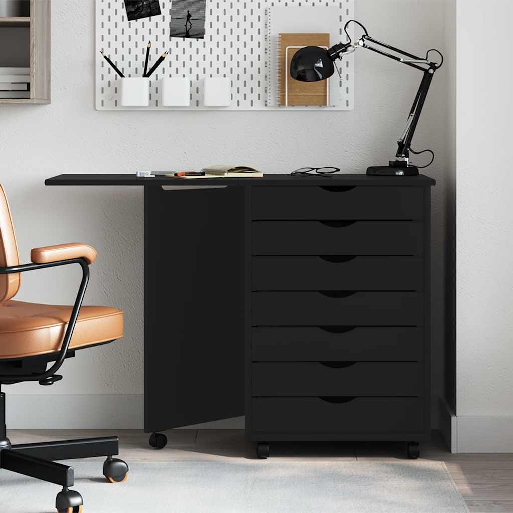 vidaXL Rollschrank mit Schreibtisch MOSS Schwarz Massivholz Kiefer
