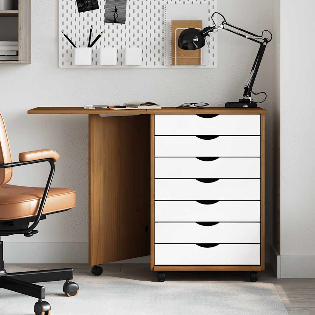 vidaXL Rollschrank mit Schreibtisch MOSS Honigbraun Massivholz Kiefer