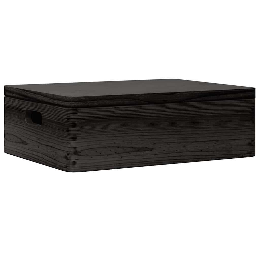vidaXL Holzkiste mit Deckel und Griffen Schwarz 40x30x13 cm Massivholz