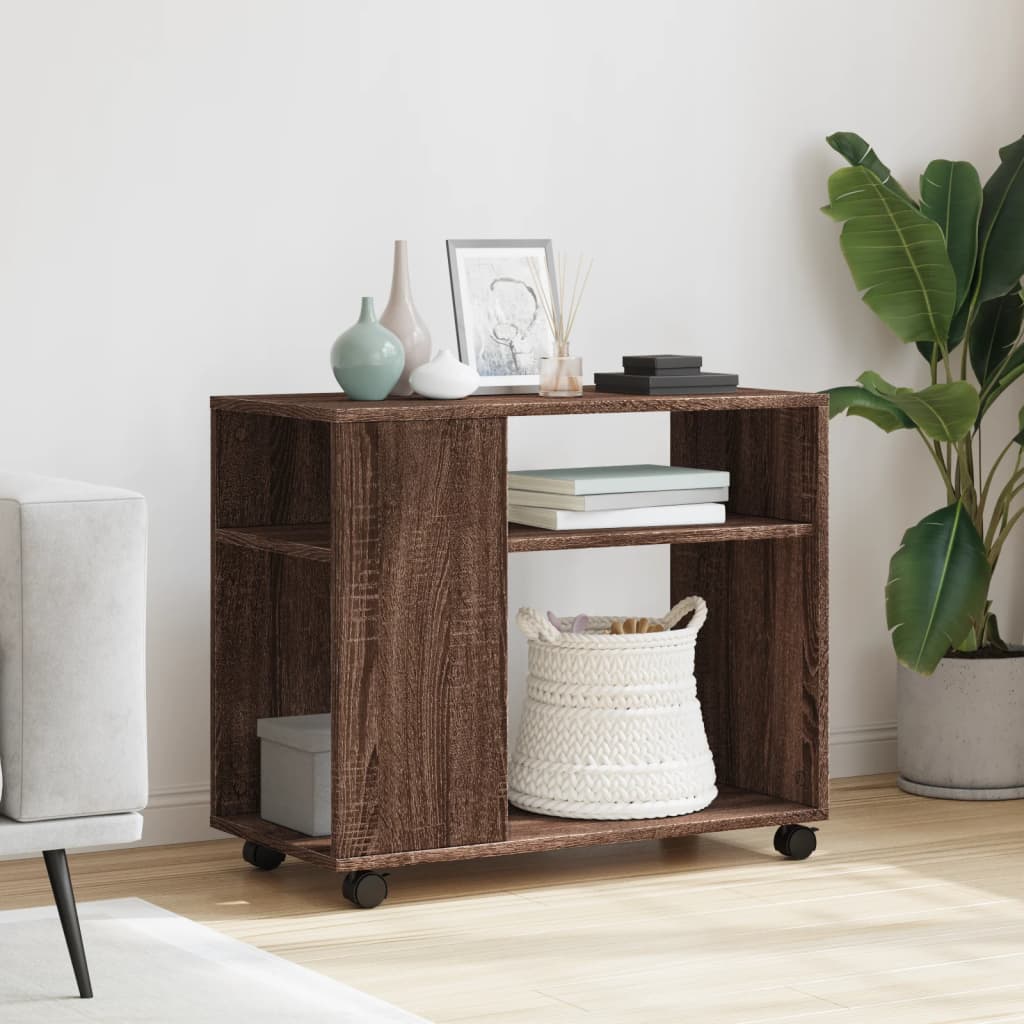 vidaXL Beistelltisch mit Rollen Braun Eiche 70x35x60 cm Holzwerkstoff