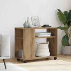 vidaXL Beistelltisch mit Rollen Artisan-Eiche 70x35x60cm Holzwerkstoff