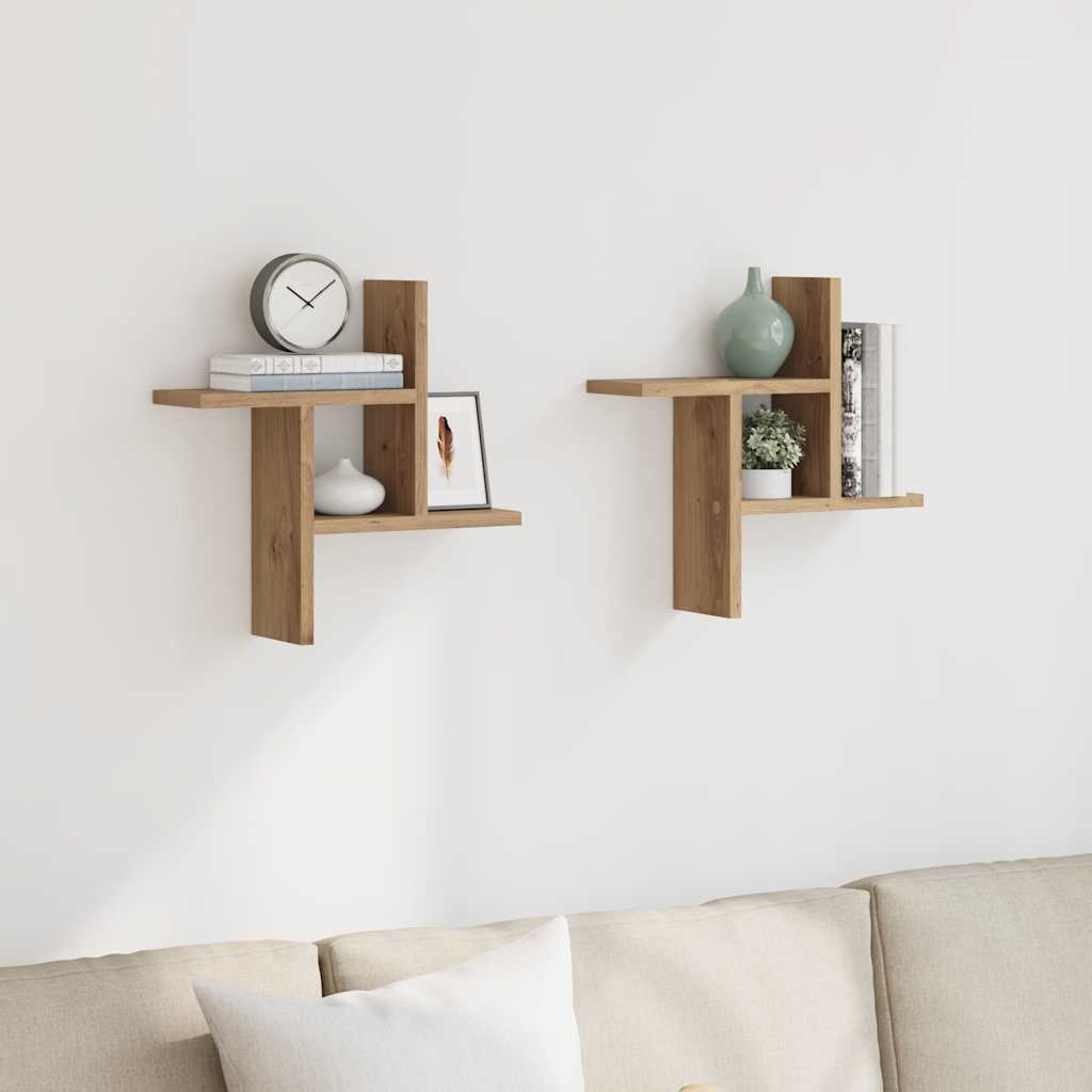 vidaXL Wandregale 2 Stk. Artisan-Eiche 38x12x38 cm Holzwerkstoff