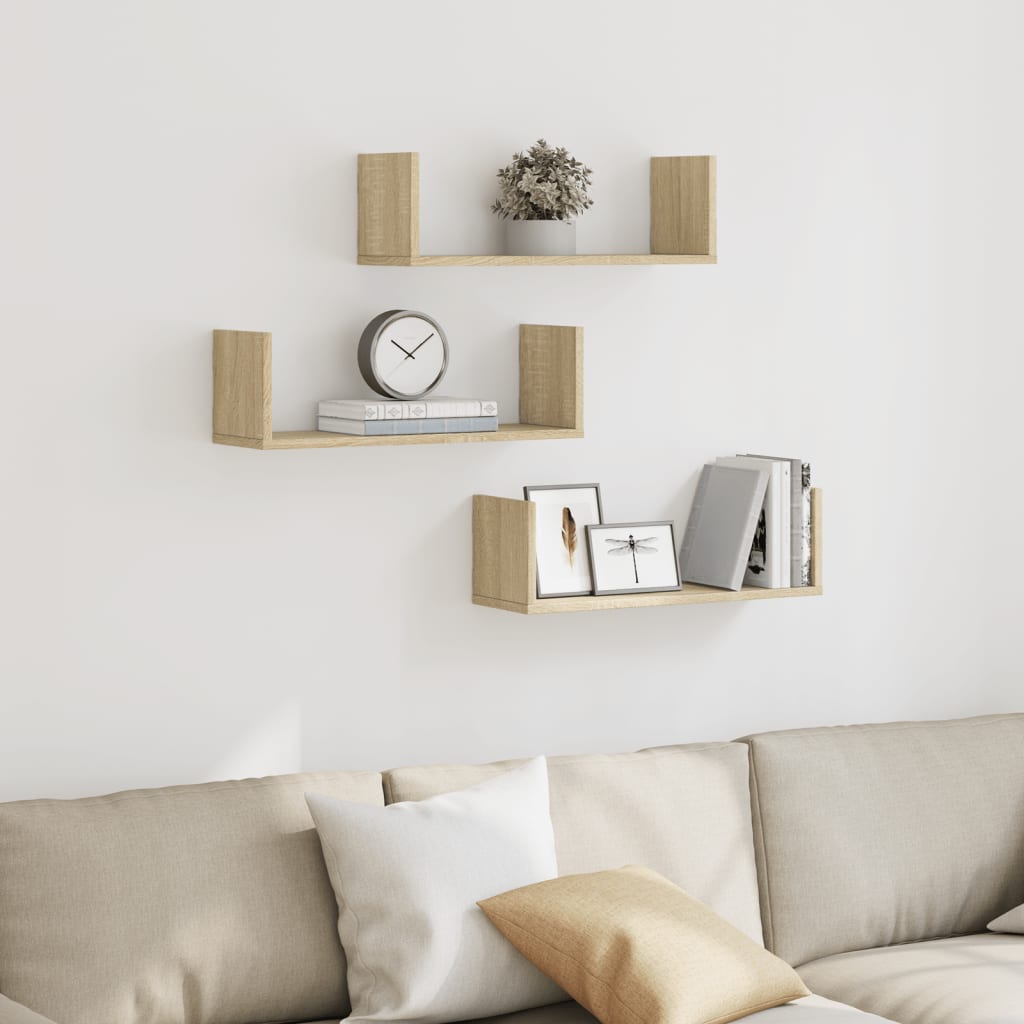 vidaXL Wandregale 3 Stk. Sonoma-Eiche 58x18x18 cm Holzwerkstoff