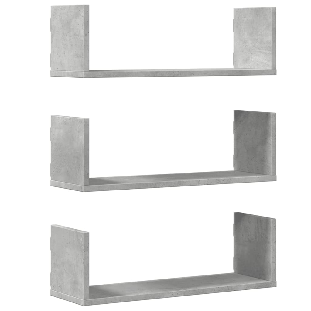 vidaXL Wandregale 3 Stk. Betongrau 58x18x18 cm Holzwerkstoff