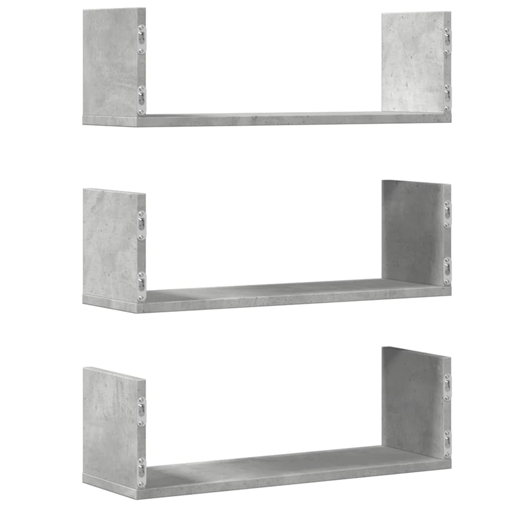 vidaXL Wandregale 3 Stk. Betongrau 58x18x18 cm Holzwerkstoff
