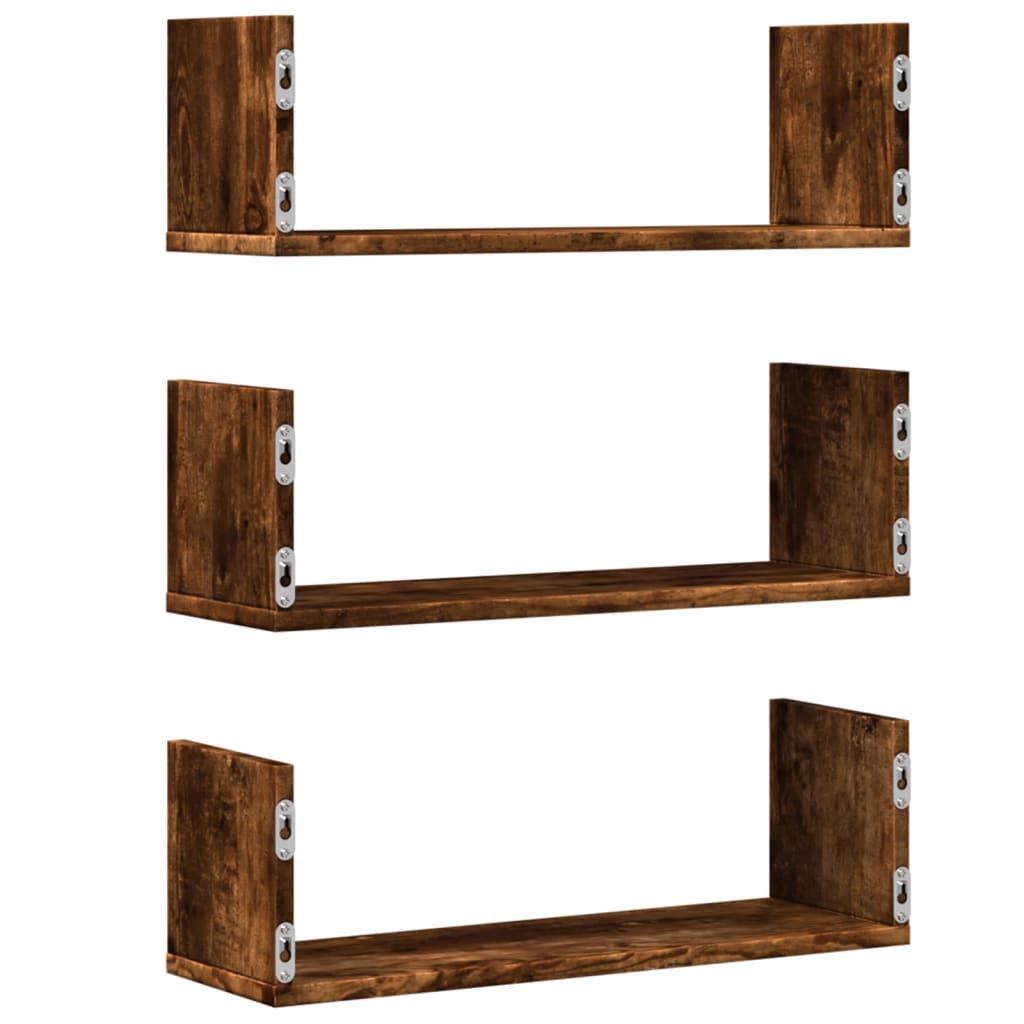 vidaXL Wandregale 3 Stk. Räuchereiche 58x18x18 cm Holzwerkstoff