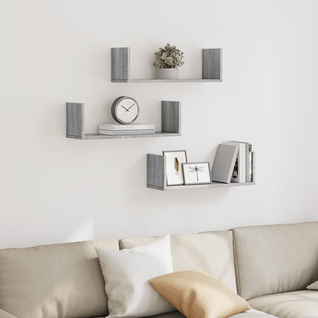 vidaXL Wandregale 3 Stk. Grau Sonoma 58x18x18 cm Holzwerkstoff