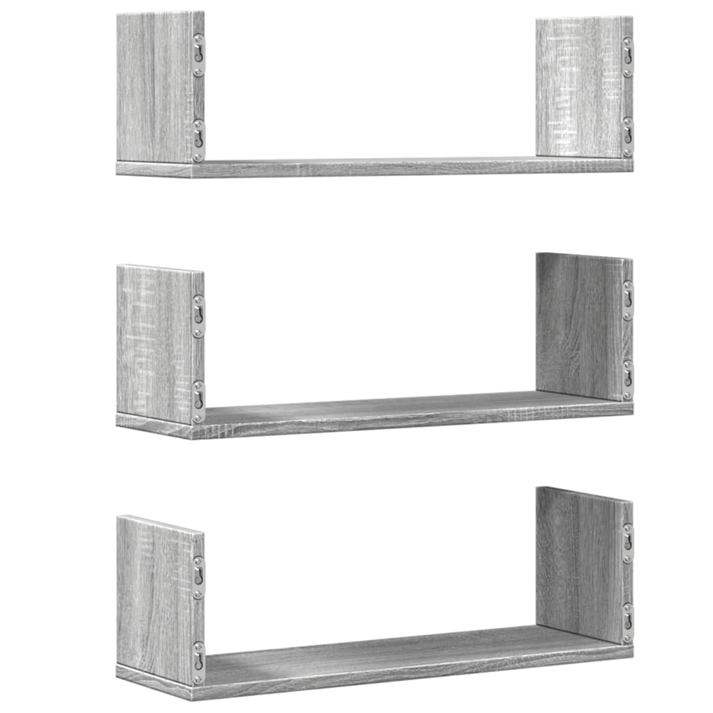 vidaXL Wandregale 3 Stk. Grau Sonoma 58x18x18 cm Holzwerkstoff