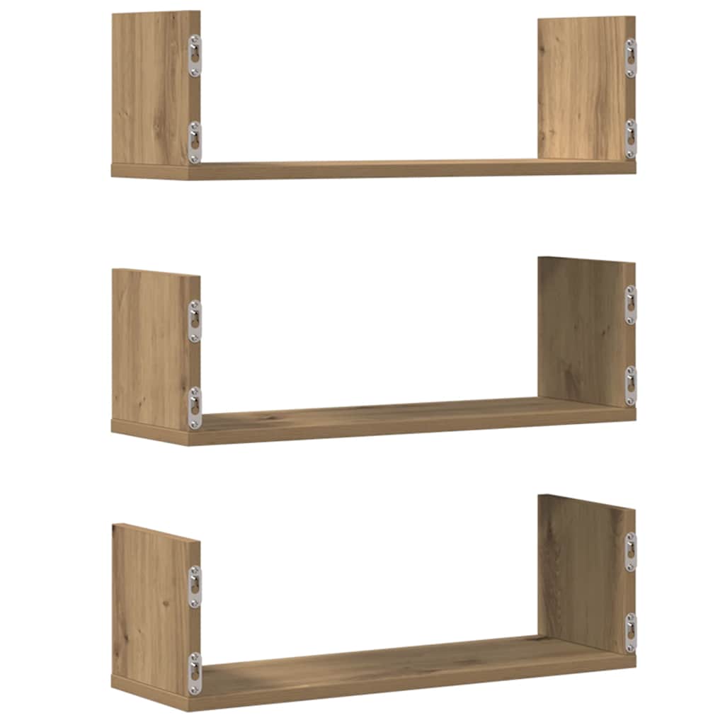 vidaXL Wandregale 3 Stk. Artisan-Eiche 58x18x18 cm Holzwerkstoff
