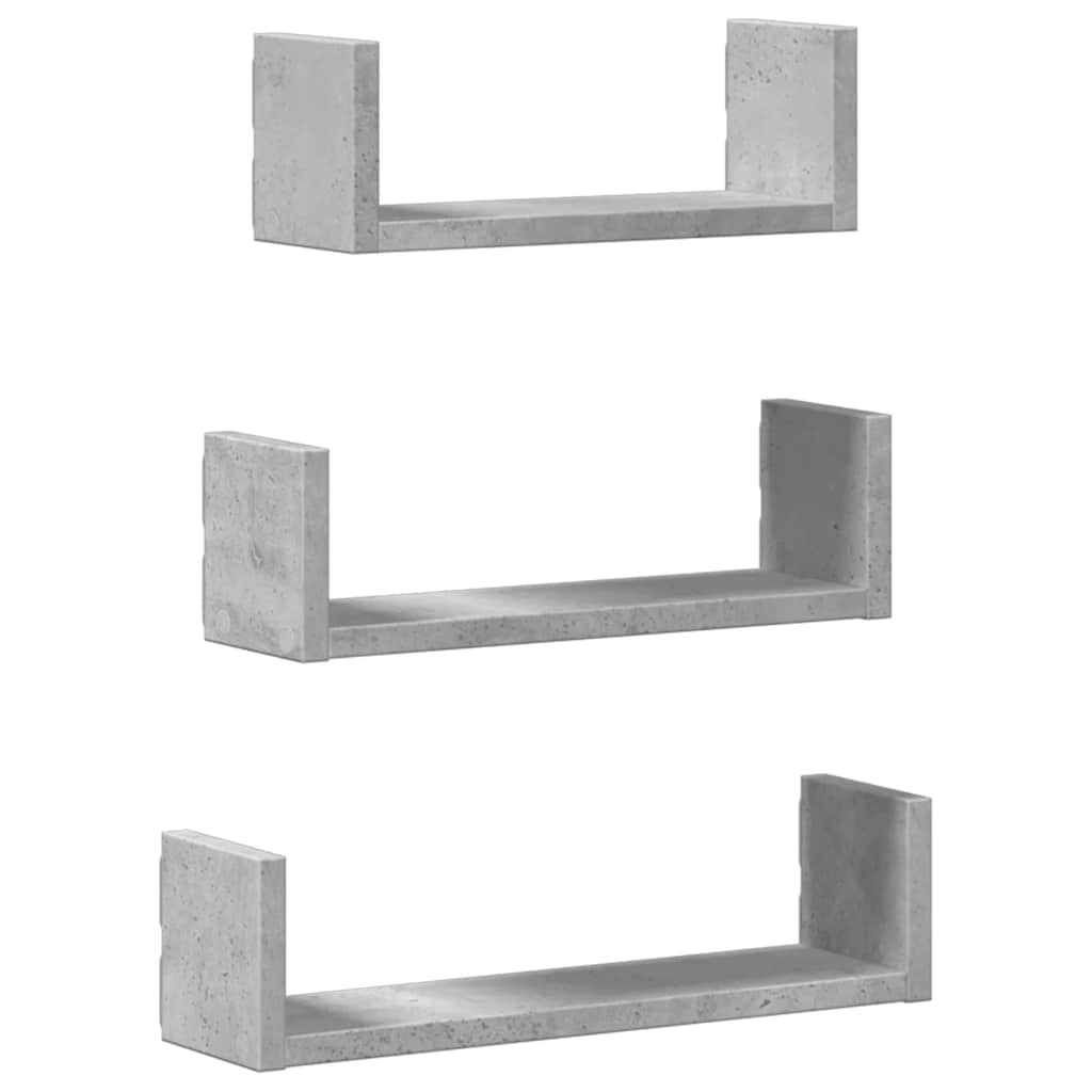 vidaXL Wandregal 3 Stk. Betongrau Holzwerkstoff