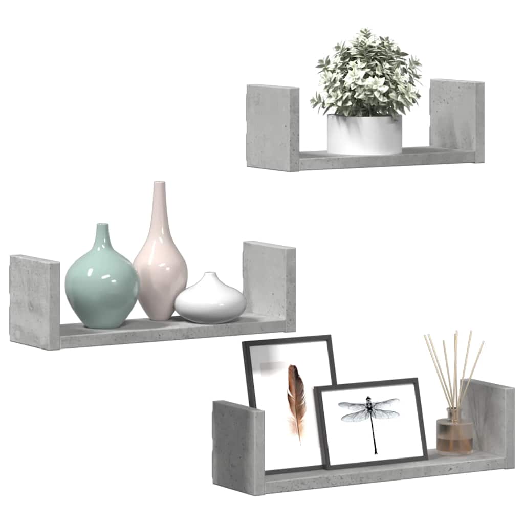 vidaXL Wandregal 3 Stk. Betongrau Holzwerkstoff