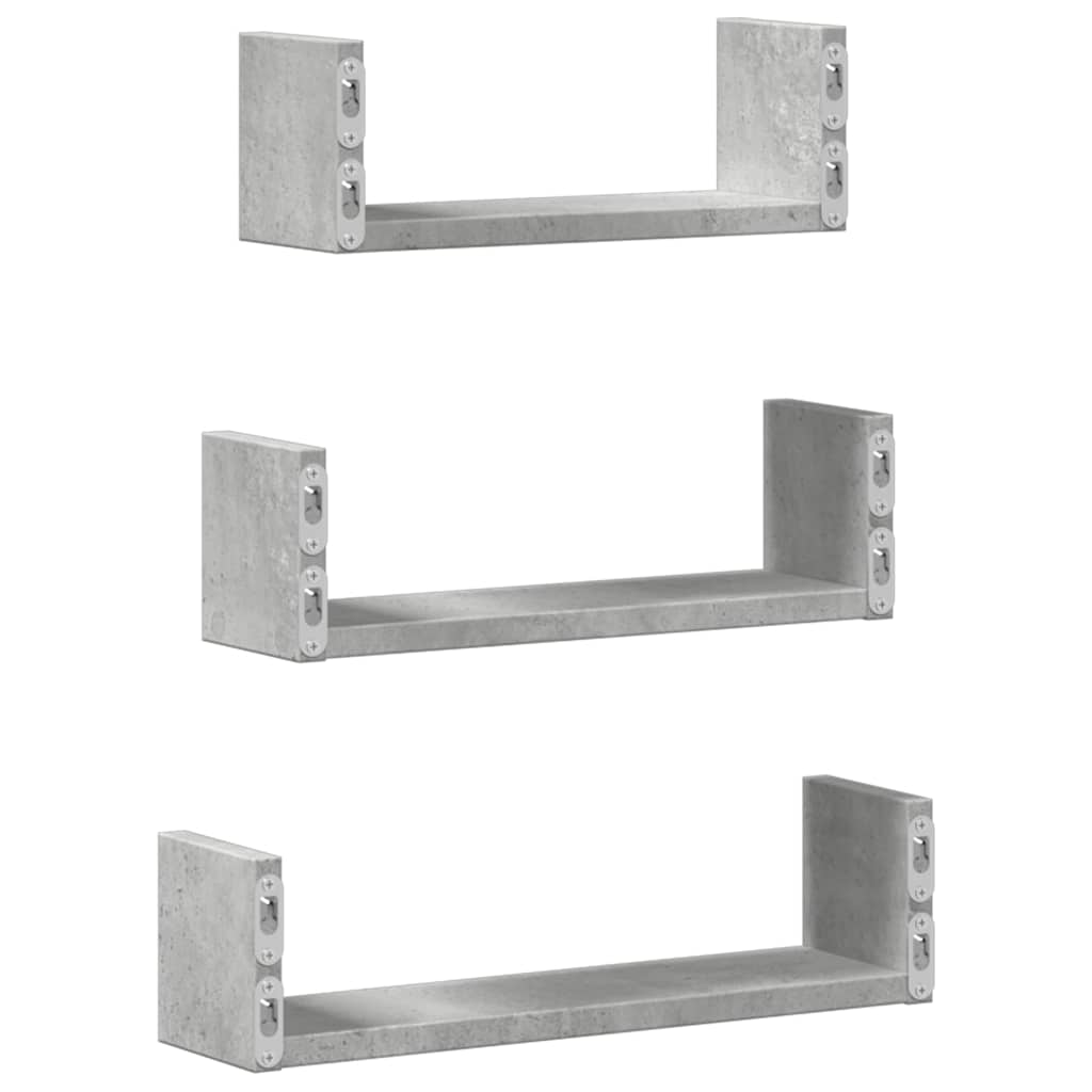 vidaXL Wandregal 3 Stk. Betongrau Holzwerkstoff