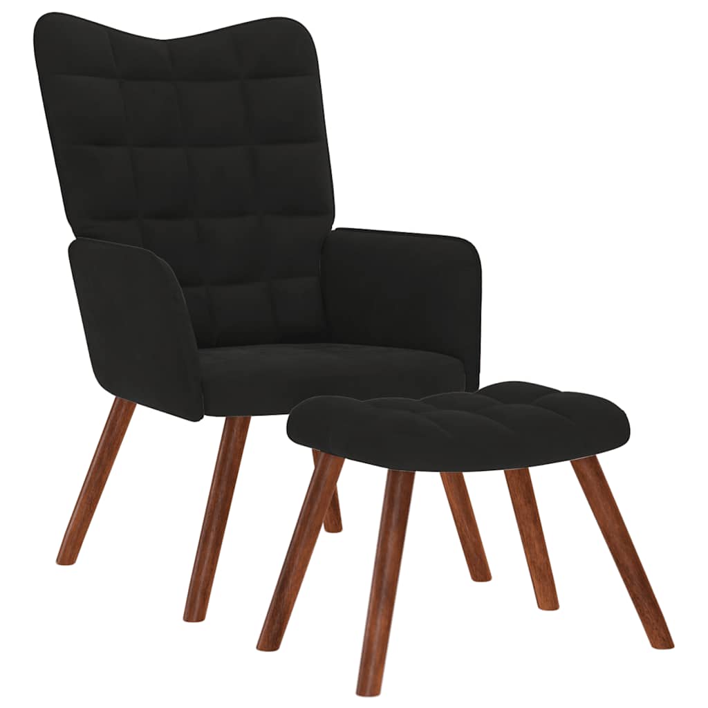 vidaXL Relaxsessel mit Hocker Schwarzer Samt