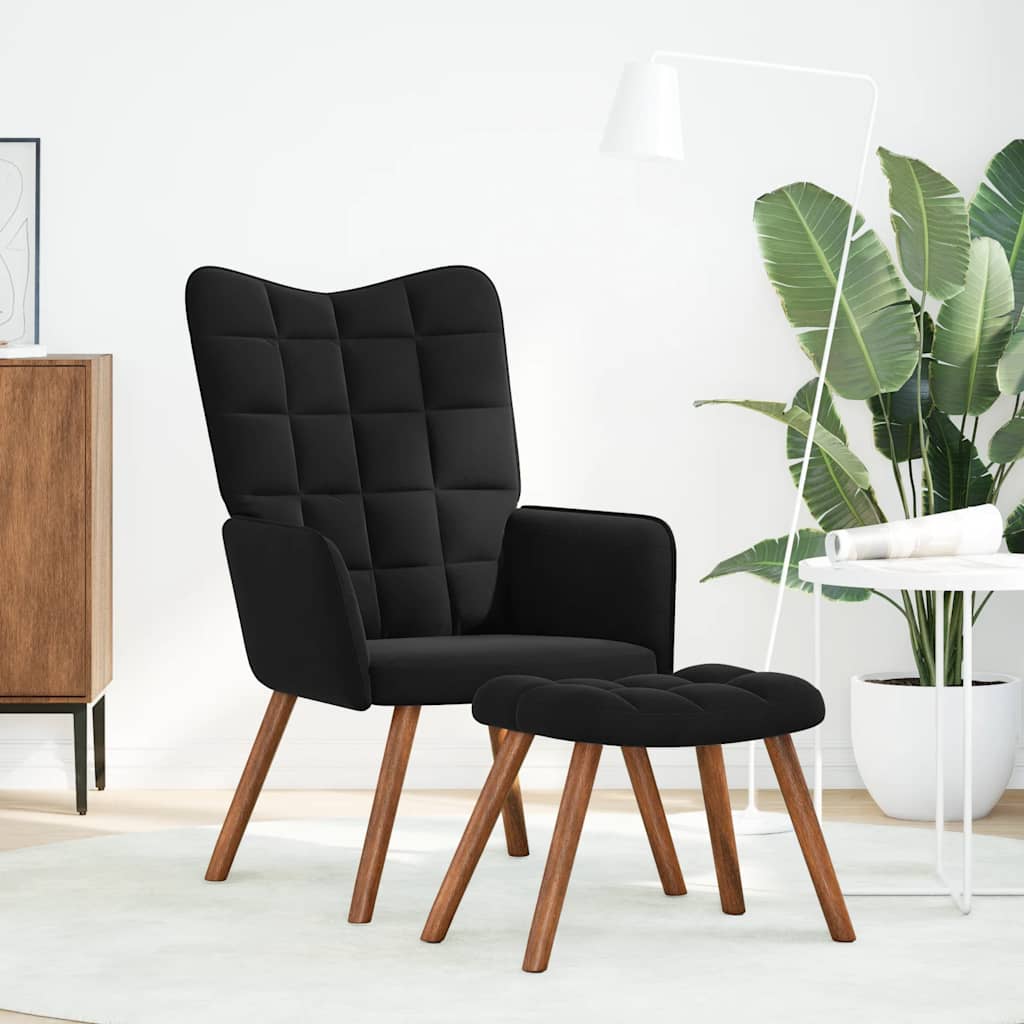 vidaXL Relaxsessel mit Hocker Schwarzer Samt