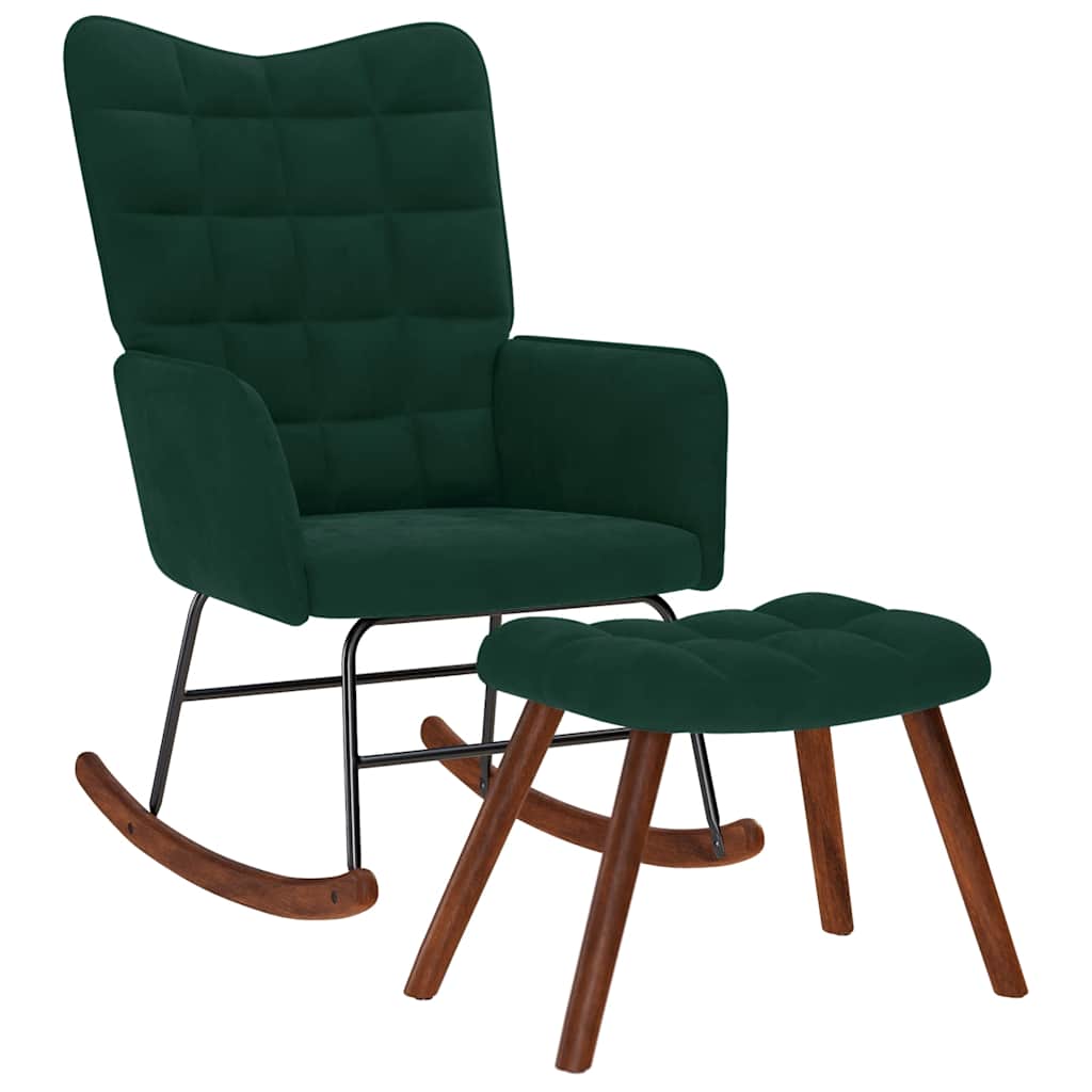 vidaXL Schaukelstuhl mit Hocker Dunkelgrüner Samt