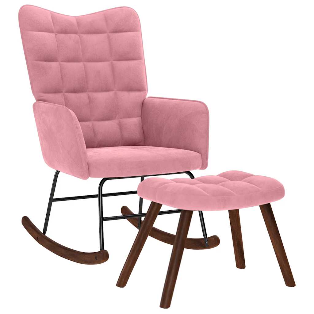 vidaXL Schaukelstuhl mit Hocker Pink Velvet
