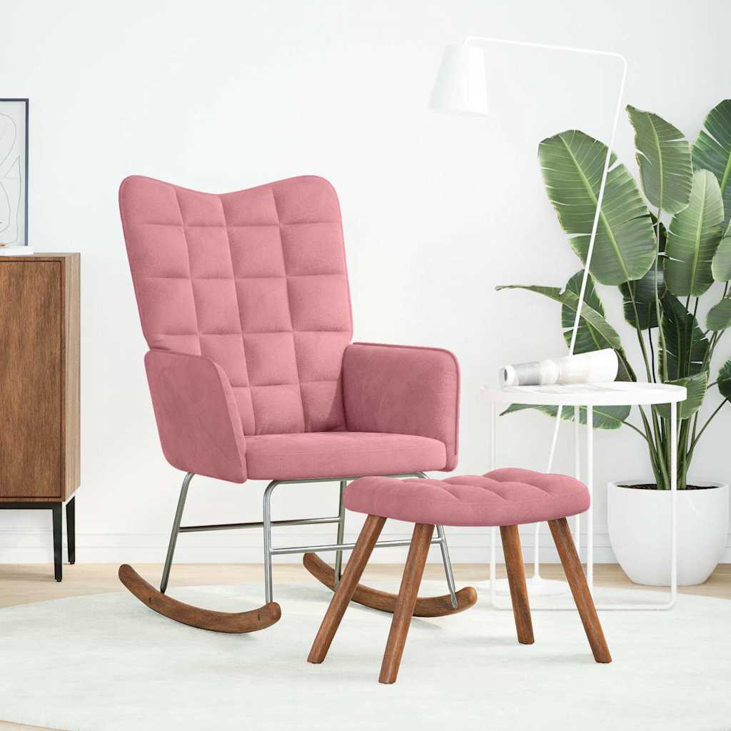 vidaXL Schaukelstuhl mit Hocker Pink Velvet